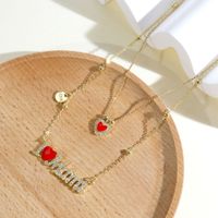 Simple Style Shiny Letter Heart Shape Copper Enamel Plating Inlay Zircon 18k Gold Plated Pendant Necklace main image 1