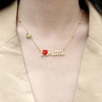 Simple Style Shiny Letter Heart Shape Copper Enamel Plating Inlay Zircon 18k Gold Plated Pendant Necklace main image 7