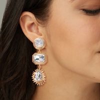 Elegant Luxurious Streetwear Round Square Water Droplets Alloy Inlay Glass Stone Women's Drop Earrings main image 5