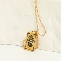 Vintage Style Commute Square Moon Flower Stainless Steel Enamel Plating Carving 18k Gold Plated Pendant Necklace main image 2