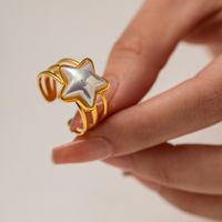 Wholesale Ig Style Star Oval Heart Shape Stainless Steel Inlay 18k Gold Plated Pearl Rings Earrings main image 6