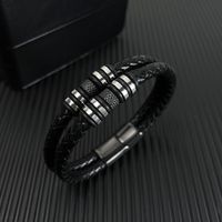 Hip-Hop Retro Stripe Twist 304 Stainless Steel Pu Leather Braid Artificial Leather Men'S Bracelets main image 3