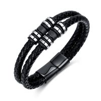 Hip-Hop Retro Stripe Twist 304 Stainless Steel Pu Leather Braid Artificial Leather Men'S Bracelets sku image 1