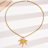 Hip-hop Punk Leaves Stainless Steel Polishing Plating 14k Gold Plated Pendant Necklace main image 2