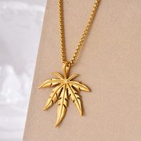 Hip-hop Punk Leaves Stainless Steel Polishing Plating 14k Gold Plated Pendant Necklace main image 5