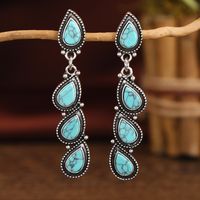 Retro Ethnic Style Water Droplets Alloy Inlay Turquoise Women's Drop Earrings main image 1
