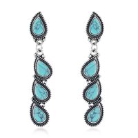 Retro Ethnic Style Water Droplets Alloy Inlay Turquoise Women's Drop Earrings sku image 1