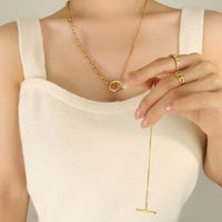 Simple Style Geometric Titanium Steel Toggle Plating 18k Gold Plated Long Necklace main image 7