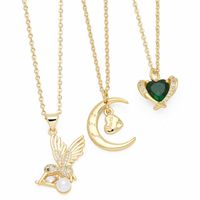Elegant Modern Style Moon Heart Shape Bird Stainless Steel Copper Plating Inlay Zircon 18k Gold Plated Pendant Necklace main image 1