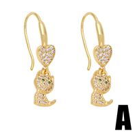 1 Pair Cute Sweet Simple Style Paw Print Heart Shape Cat Plating Inlay Copper Zircon 18k Gold Plated Drop Earrings main image 6