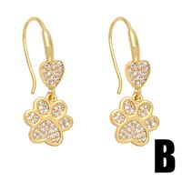 1 Pair Cute Sweet Simple Style Paw Print Heart Shape Cat Plating Inlay Copper Zircon 18k Gold Plated Drop Earrings sku image 4