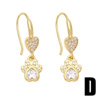 1 Pair Cute Sweet Simple Style Paw Print Heart Shape Cat Plating Inlay Copper Zircon 18k Gold Plated Drop Earrings main image 3