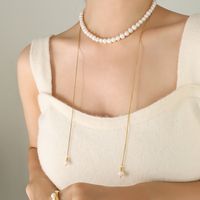Elegant Baroque Style Round Freshwater Pearl Titanium Steel Beaded Plating 18k Gold Plated Sweater Chain main image 3