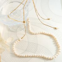 Elegant Barocker Stil Runden Süßwasserperle Titan Stahl Perlen Überzug 18 Karat Vergoldet Pulloverkette main image 1