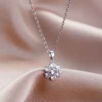 Stainless Steel Titanium Steel White Gold Plated Elegant Plating Inlay Flower Dragonfly Fish Tail Zircon Pendant Necklace main image 9