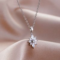 Stainless Steel Titanium Steel White Gold Plated Elegant Plating Inlay Flower Dragonfly Fish Tail Zircon Pendant Necklace main image 2
