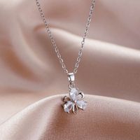Stainless Steel Titanium Steel White Gold Plated Elegant Plating Inlay Flower Dragonfly Fish Tail Zircon Pendant Necklace sku image 5