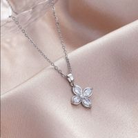 Stainless Steel Titanium Steel White Gold Plated Elegant Plating Inlay Flower Dragonfly Fish Tail Zircon Pendant Necklace sku image 6