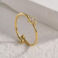 304 Stainless Steel Steel Ball 201 Stainless Steel 18K Gold Plated Elegant Simple Style Commute Plating Metal Inlay Solid Color Glass Rhinestone Open Ring main image 3