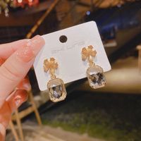 1 Pair Sweet Square Flower Inlay Alloy Artificial Crystal Drop Earrings main image 5