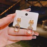 1 Pair Sweet Square Flower Inlay Alloy Artificial Crystal Drop Earrings sku image 1