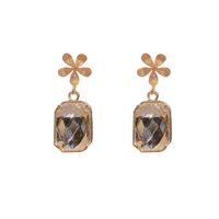 1 Pair Sweet Square Flower Inlay Alloy Artificial Crystal Drop Earrings main image 3