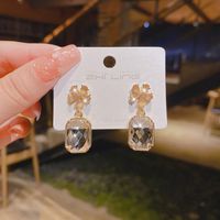 1 Pair Sweet Square Flower Inlay Alloy Artificial Crystal Drop Earrings main image 1