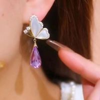 1 Pair Fairy Style Butterfly Inlay Alloy Artificial Crystal Opal Drop Earrings main image 5