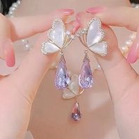 1 Pair Fairy Style Butterfly Inlay Alloy Artificial Crystal Opal Drop Earrings main image 4