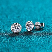 Simple Style Solid Color Sterling Silver Moissanite Zircon Ear Studs In Bulk sku image 4