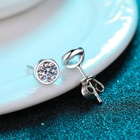 Simple Style Solid Color Sterling Silver Moissanite Zircon Ear Studs In Bulk main image 4