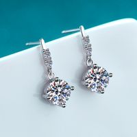 Glam Luxurious Flower Sterling Silver Moissanite Zircon Drop Earrings In Bulk main image 1