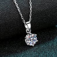 Romantic Simple Style Round Sterling Silver Moissanite Zircon Pendant Necklace In Bulk main image 6