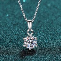 Romantic Simple Style Round Sterling Silver Moissanite Zircon Pendant Necklace In Bulk sku image 6