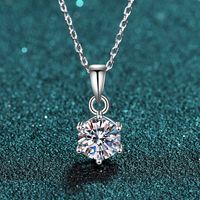 Romantic Simple Style Round Sterling Silver Moissanite Zircon Pendant Necklace In Bulk sku image 10