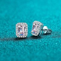 Elegant Shiny Rectangle Sterling Silver Moissanite Zircon Ear Studs In Bulk sku image 7