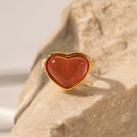 Ig Style Heart Shape Stainless Steel 18k Gold Plated Opal Rings In Bulk main image 1