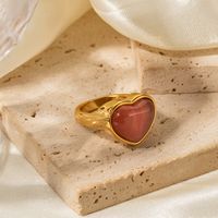 Ig Style Heart Shape Stainless Steel 18k Gold Plated Opal Rings In Bulk main image 4