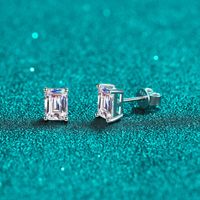 Glam Square Sterling Silver Moissanite Zircon Ear Studs In Bulk main image 1