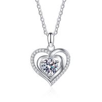 Simple Style Heart Shape Sterling Silver Moissanite Pendant Necklace In Bulk sku image 1