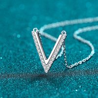 Simple Style V Shape Sterling Silver Moissanite Pendant Necklace In Bulk main image 4