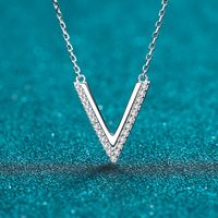 Simple Style V Shape Sterling Silver Moissanite Pendant Necklace In Bulk sku image 1