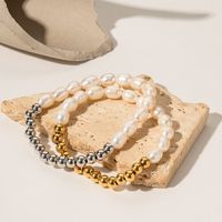 Strassenmode Farbblock Rostfreier Stahl Süßwasserperle Perlen Überzug Armbänder main image 1