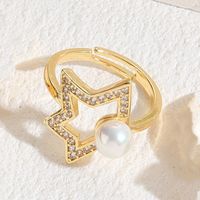 Elegant Luxurious Classic Style Star Copper Plating Inlay Zircon 14k Gold Plated Open Ring sku image 3