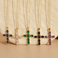 Luxuriös Klassischer Stil Kreuzen Kupfer Überzug Inlay Zirkon 14 Karat Vergoldet Halskette Mit Anhänger main image 7