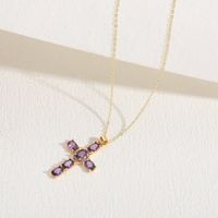 Luxurious Classic Style Cross Copper Plating Inlay Zircon 14k Gold Plated Pendant Necklace main image 5