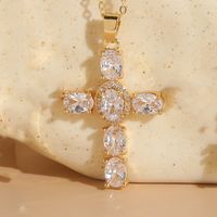 Luxurious Classic Style Cross Copper Plating Inlay Zircon 14k Gold Plated Pendant Necklace sku image 2