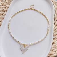 Fashion Heart Shape Natural Freshwater Pearl Soft Clay Beaded Women's Pendant Necklace sku image 4
