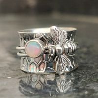 Retro Bee Alloy Plating Inlay Artificial Gemstones Women's Wide Band Ring sku image 1