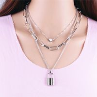 Hip-hop Heart Shape Lock Alloy Plating Women's Layered Necklaces main image 1